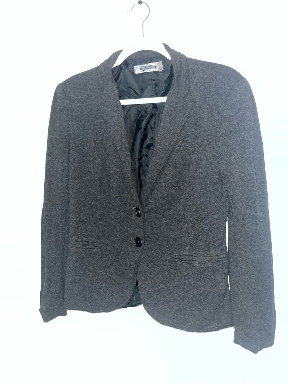 Grey Knit Blazer Pinstripe Lined Two Button Gray Charcoal Collared Jacket Womens